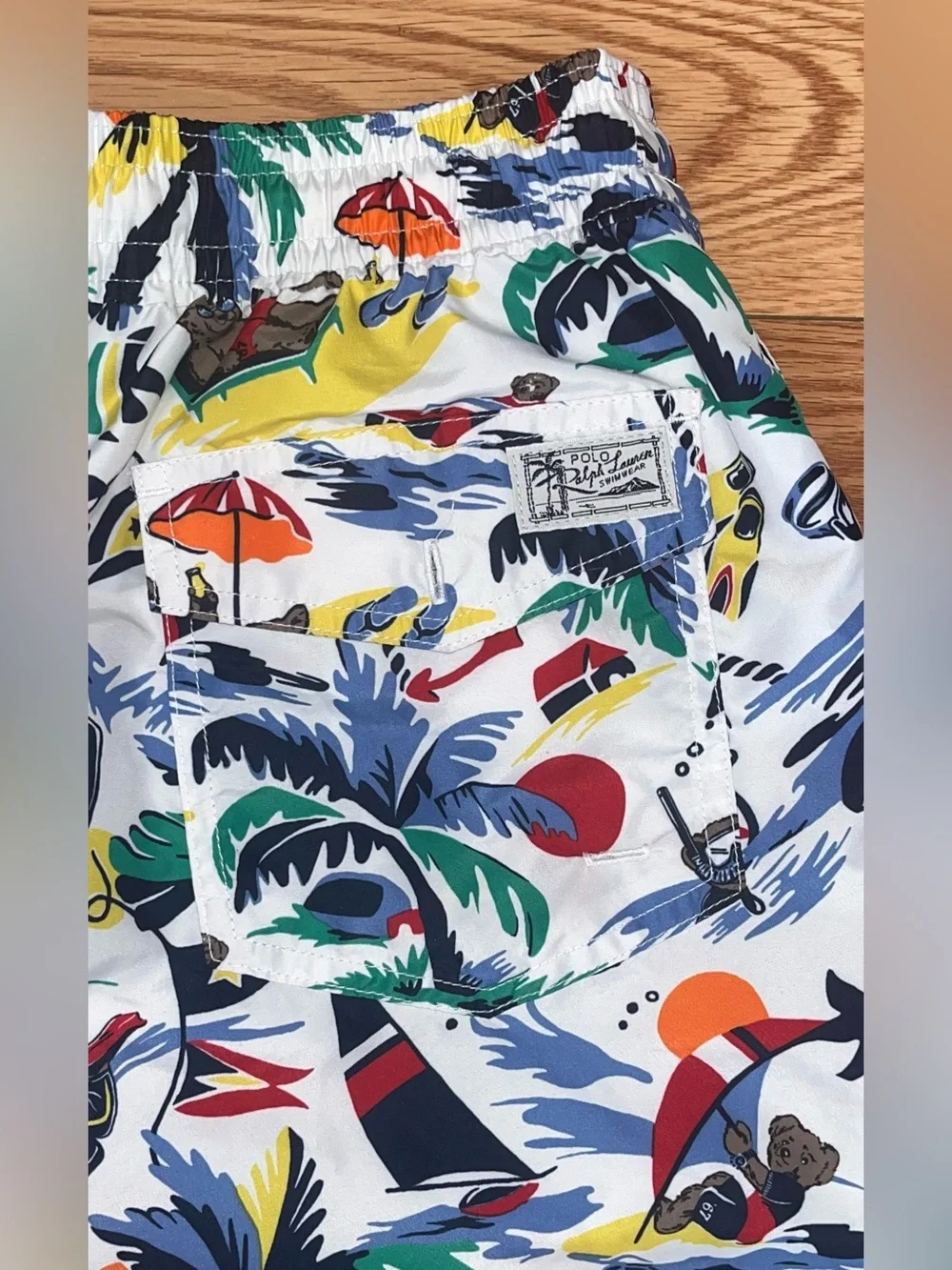 POLO RALPH LAUREN 5.75’ Inch Traveller swim trunks nautical Bearwaiian Print S